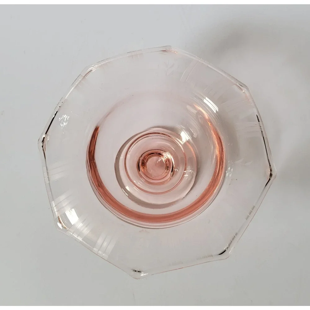 Vintage Pink Depression Glass Etched Rim Pedestal Compote Bowl‎